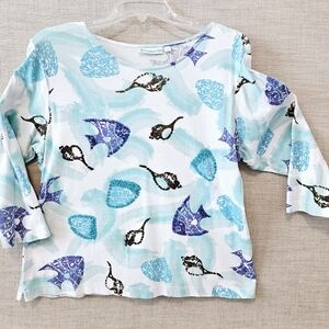 LETS GO TO THE BEACH! Top with Seashells & Fish Sequins L-XL LuLu-B